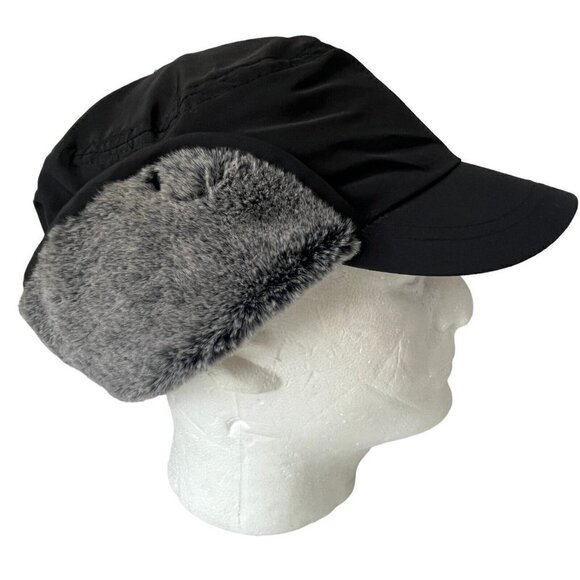 Connectyle Adult Winter Hat with Brim Warm Earflaps Faux Fur Black Baseball Cap - Picture 1 of 12